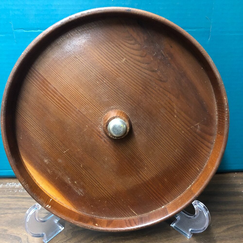 Vintage 11" Genuine CA Redwood Wooden Round Serving Tray San Francisco 2" deep